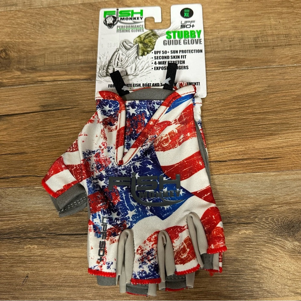 Fish Monkey Stubby Enhanced-Grip Sun Protection Fishing Gloves XL American